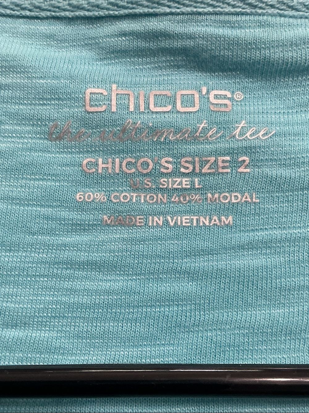 Chico's Size 2 (Size 12) Aqua V-Neck Long Sleeve Tee - Picture 3 of 6
